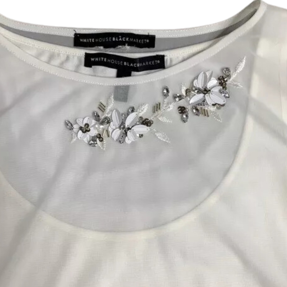 White House Black Market White Embellished Blouse 2pc – NWT Size Medium - Picture 2 of 3